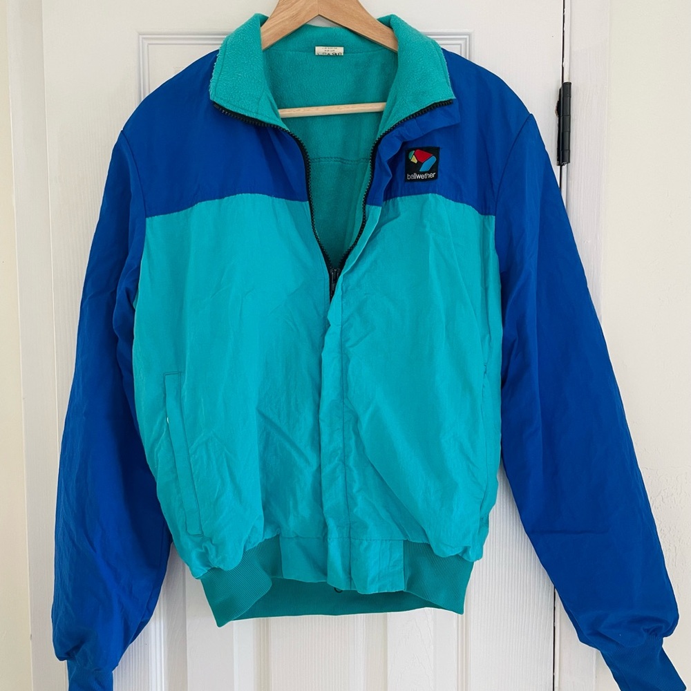 Bellwether Men’s Vintage Fleece Lined Windbreaker Jacket Blue Turquoise Size Med